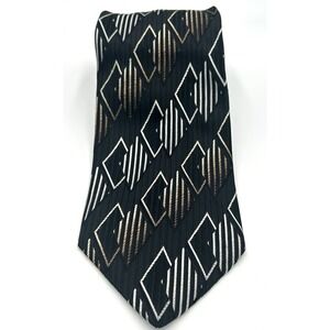 Louis Dell'Olio Made in Italy Silk Men's‎ Neck Tie Black Geometric 3.75W 60 L